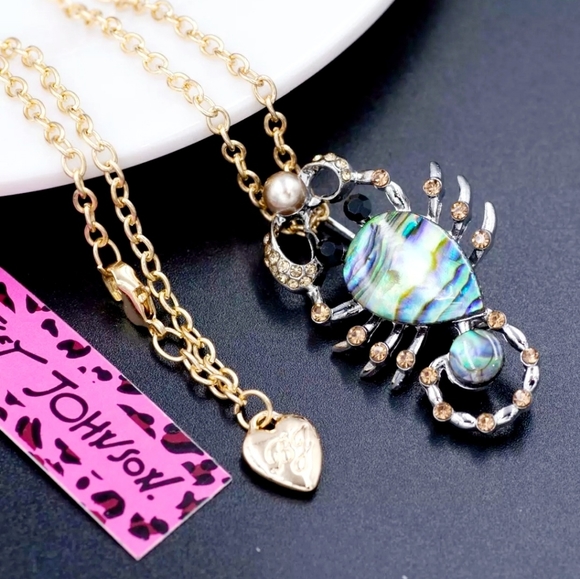 Silver plated abalone inlay champagne crystal pearl scorpion necklace/brooch - Picture 10 of 14